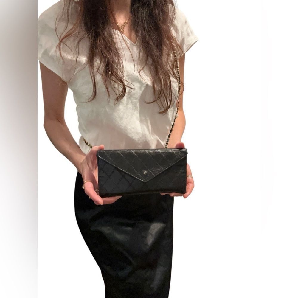 CHANEL Black Quilted Wallet with Envelope Design